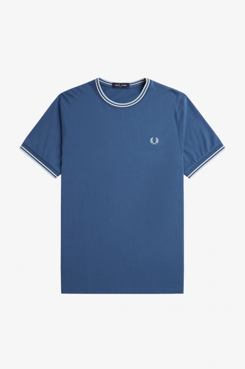 Fred Perry Twin Tipped Men's T Shirts Blue | ATF-197862