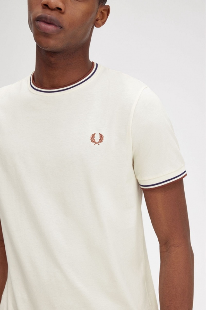 Fred Perry Twin Tipped Men's T Shirts Brown | QRW-208397