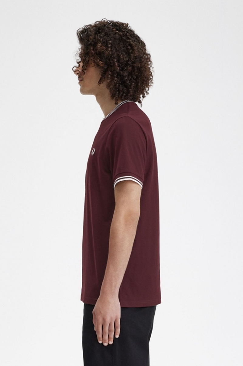 Fred Perry Twin Tipped Men's T Shirts Burgundy | WML-834120