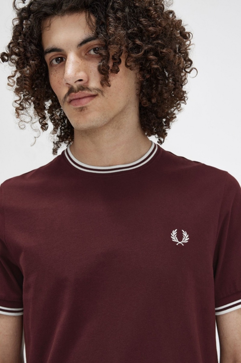 Fred Perry Twin Tipped Men's T Shirts Burgundy | WML-834120