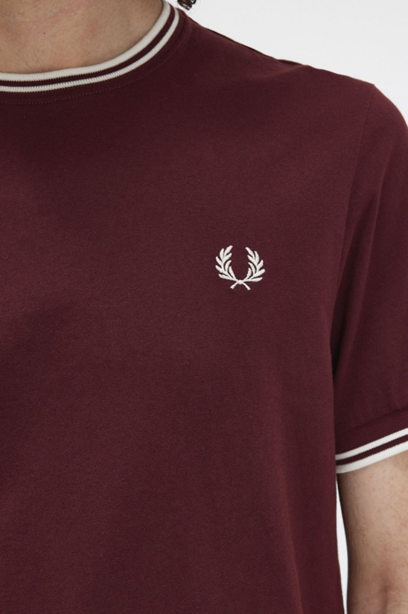 Fred Perry Twin Tipped Men's T Shirts Burgundy | WML-834120