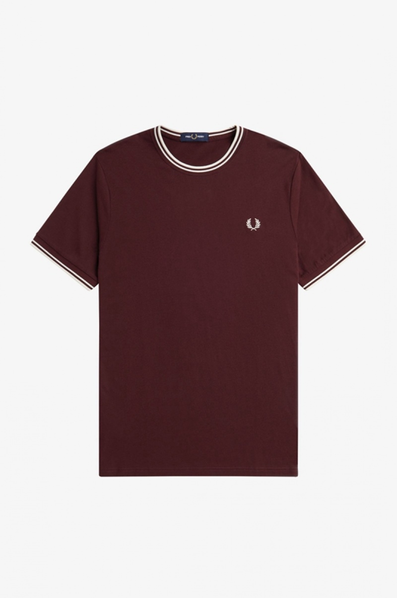 Fred Perry Twin Tipped Men's T Shirts Burgundy | WML-834120