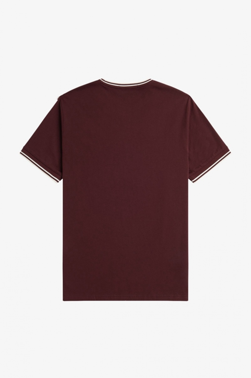 Fred Perry Twin Tipped Men's T Shirts Burgundy | WML-834120