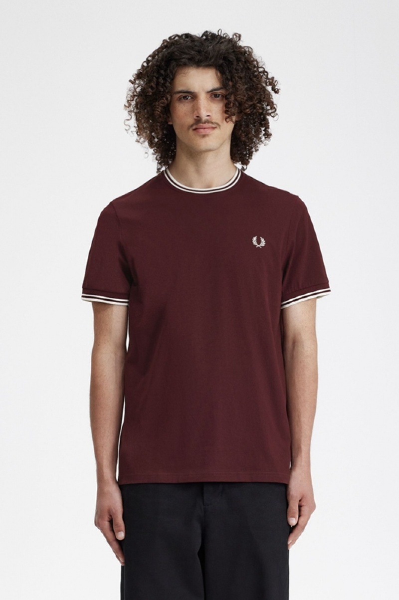 Fred Perry Twin Tipped Men\'s T Shirts Burgundy | WML-834120