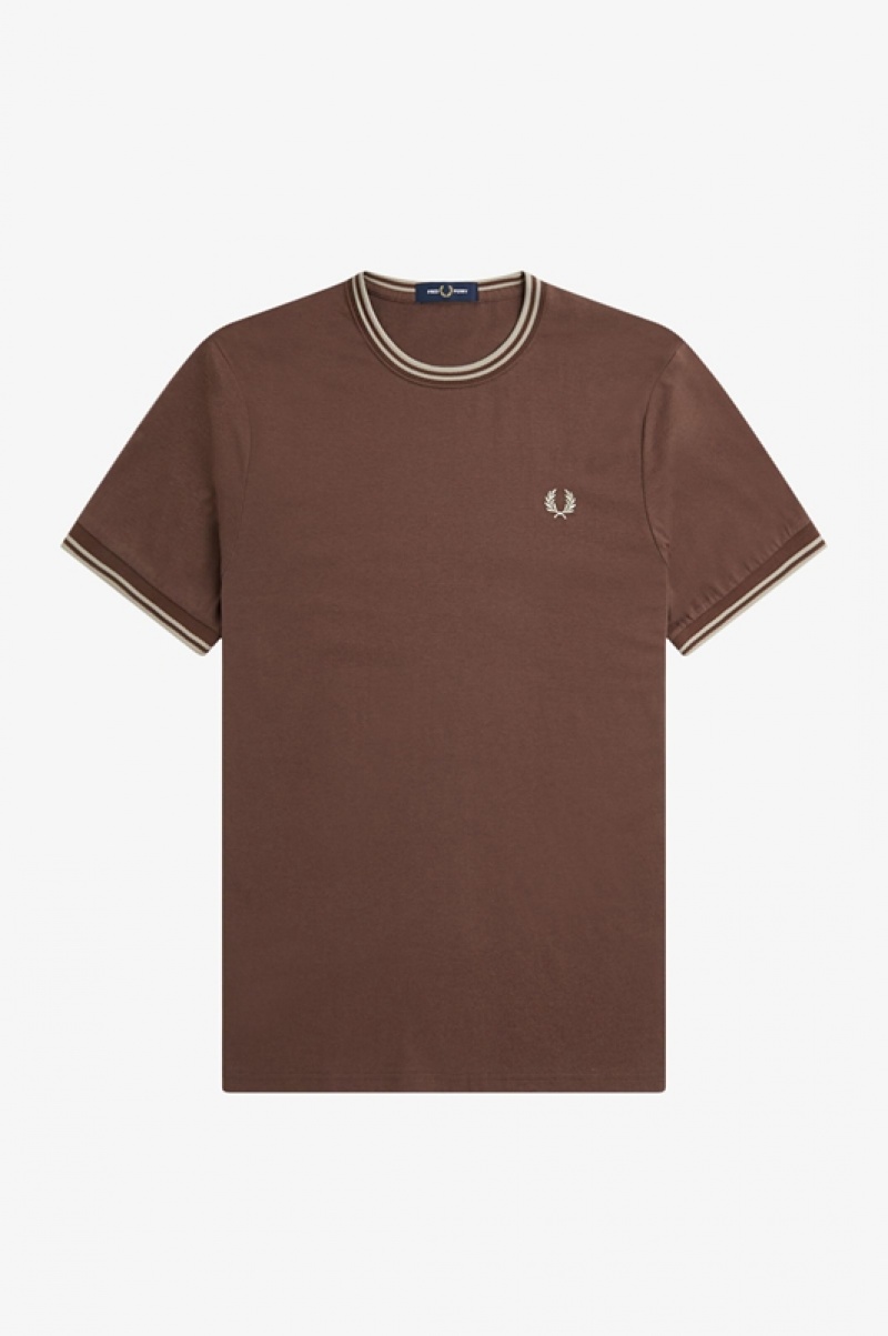 Fred Perry Twin Tipped Men's T Shirts Chocolate | BRF-493256