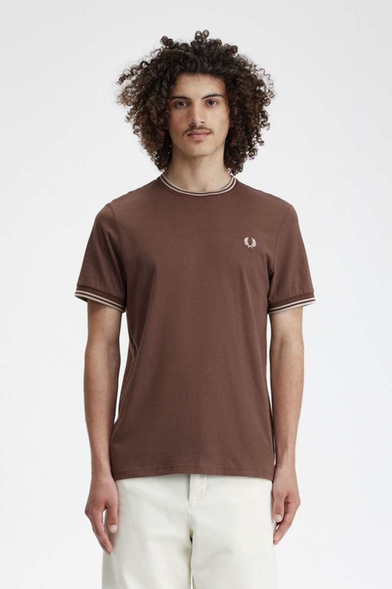 Fred Perry Twin Tipped Men\'s T Shirts Chocolate | BRF-493256