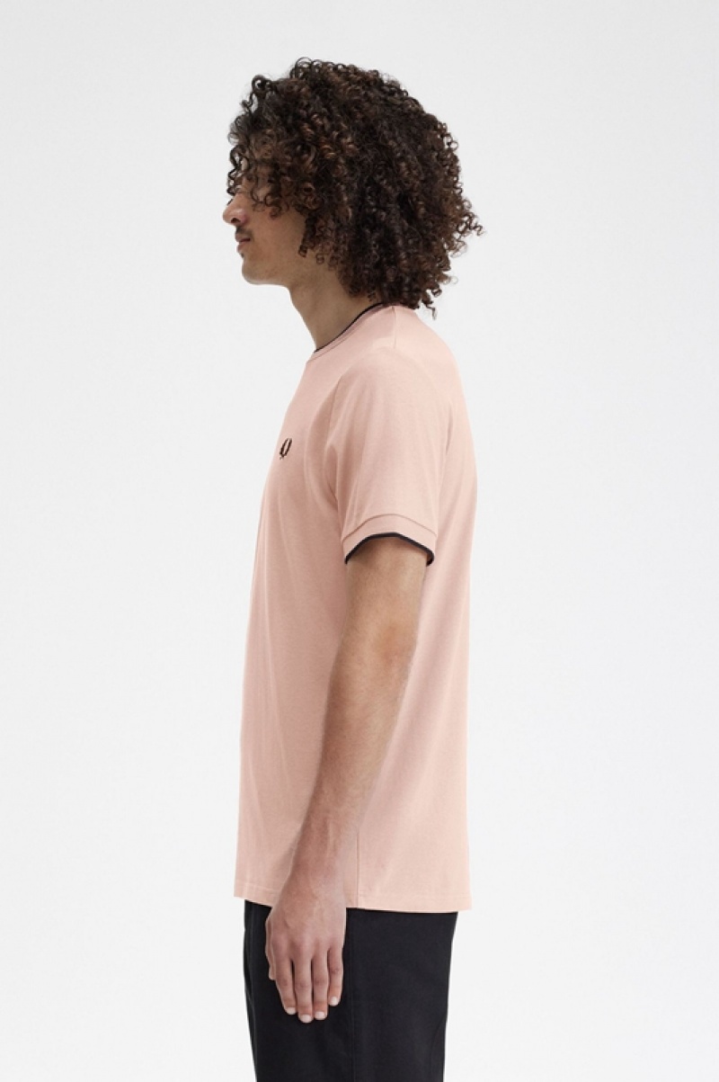 Fred Perry Twin Tipped Men's T Shirts Dark Pink | TAE-163829