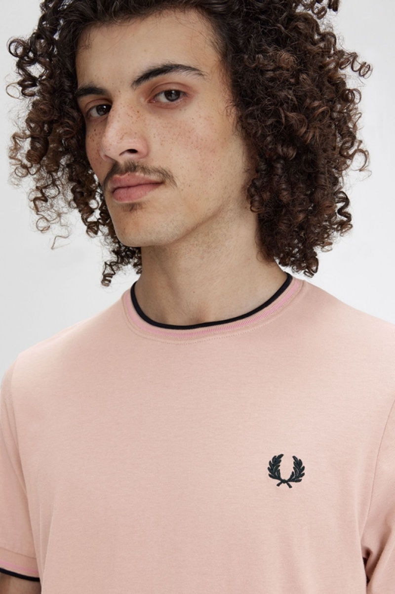 Fred Perry Twin Tipped Men's T Shirts Dark Pink | TAE-163829