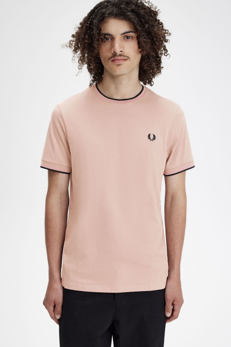 Fred Perry Twin Tipped Men's T Shirts Dark Pink | TAE-163829