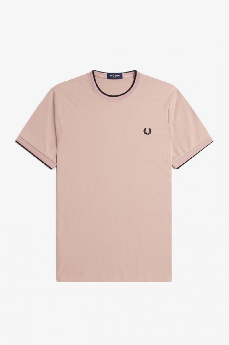 Fred Perry Twin Tipped Men's T Shirts Dark Pink | TAE-163829