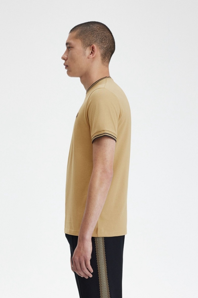 Fred Perry Twin Tipped Men's T Shirts Dark Yellow | DAO-948052