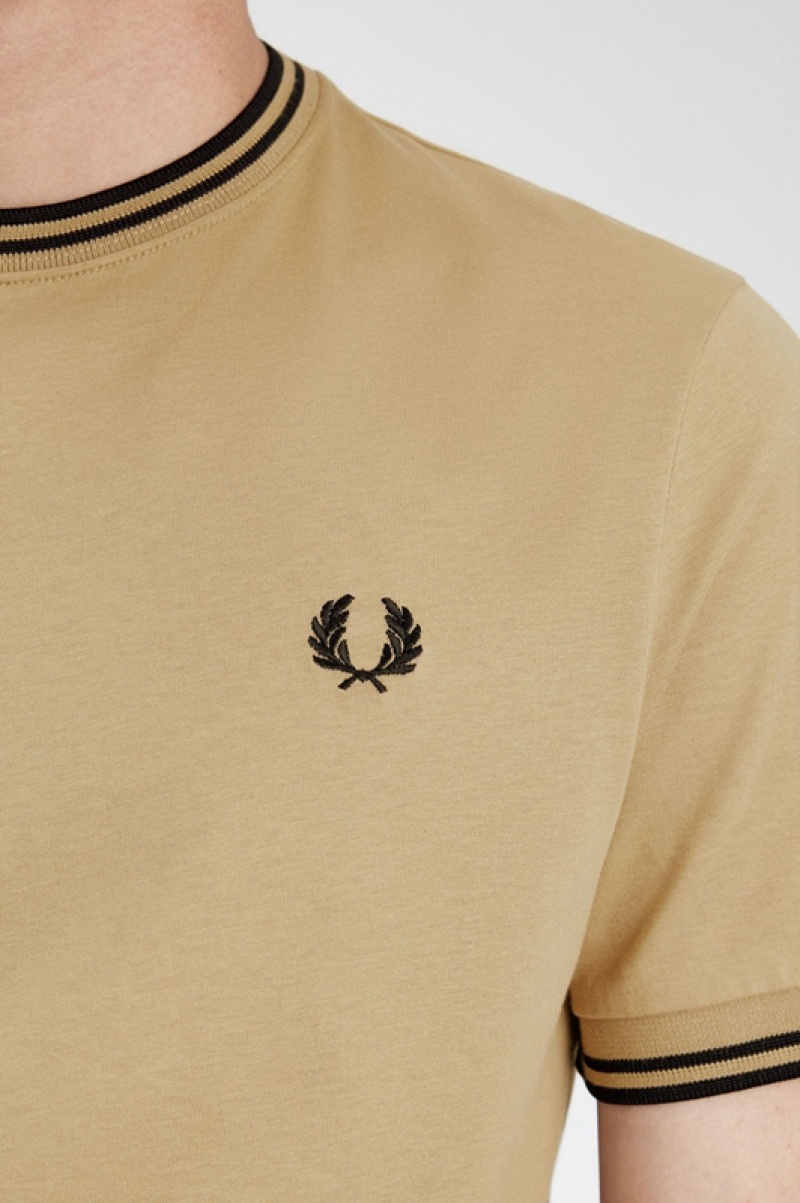 Fred Perry Twin Tipped Men's T Shirts Dark Yellow | DAO-948052