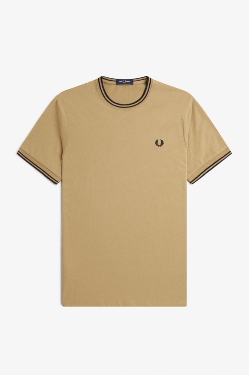 Fred Perry Twin Tipped Men's T Shirts Dark Yellow | DAO-948052