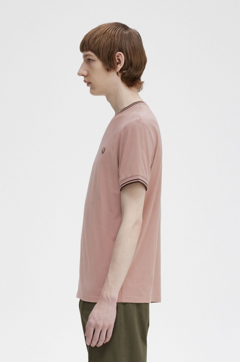 Fred Perry Twin Tipped Men's T Shirts Dark Pink | IEH-061973