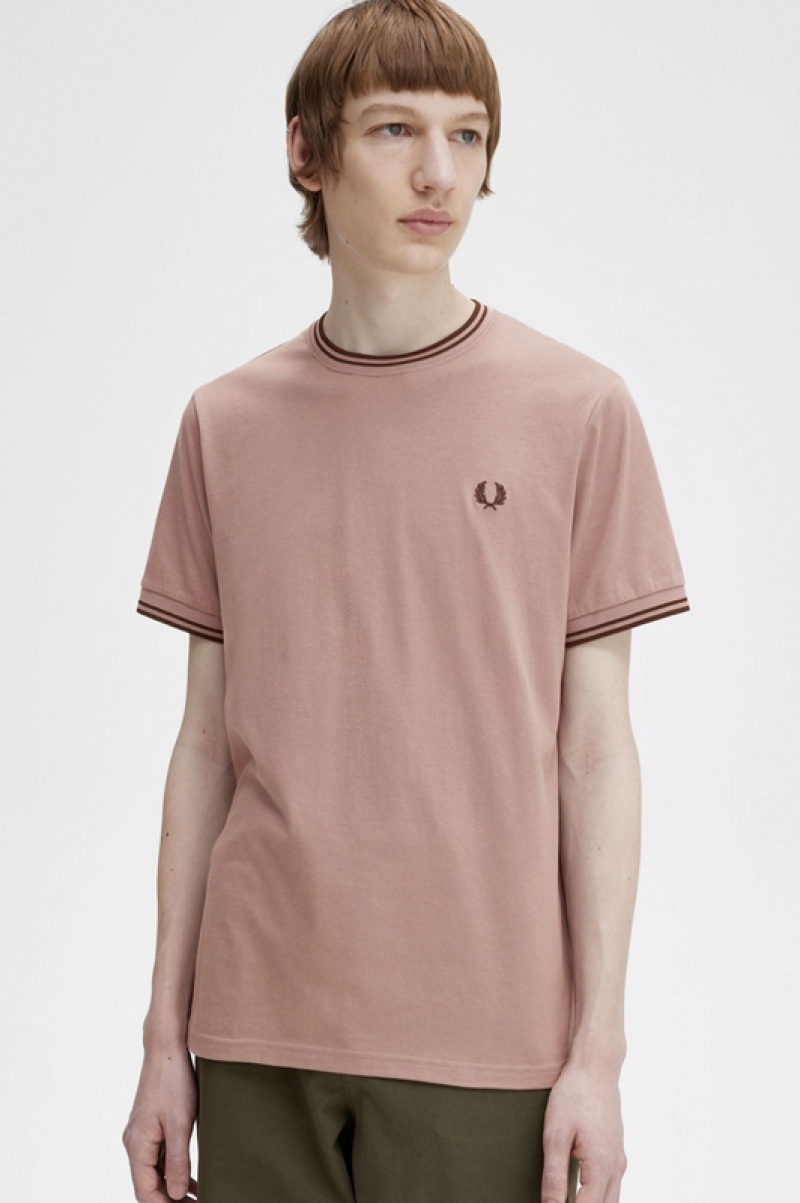 Fred Perry Twin Tipped Men's T Shirts Dark Pink | IEH-061973