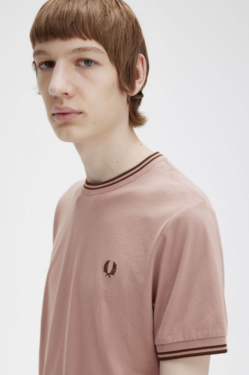 Fred Perry Twin Tipped Men's T Shirts Dark Pink | IEH-061973