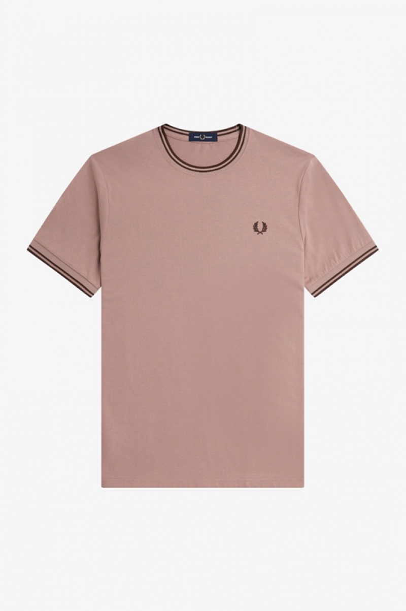 Fred Perry Twin Tipped Men's T Shirts Dark Pink | IEH-061973