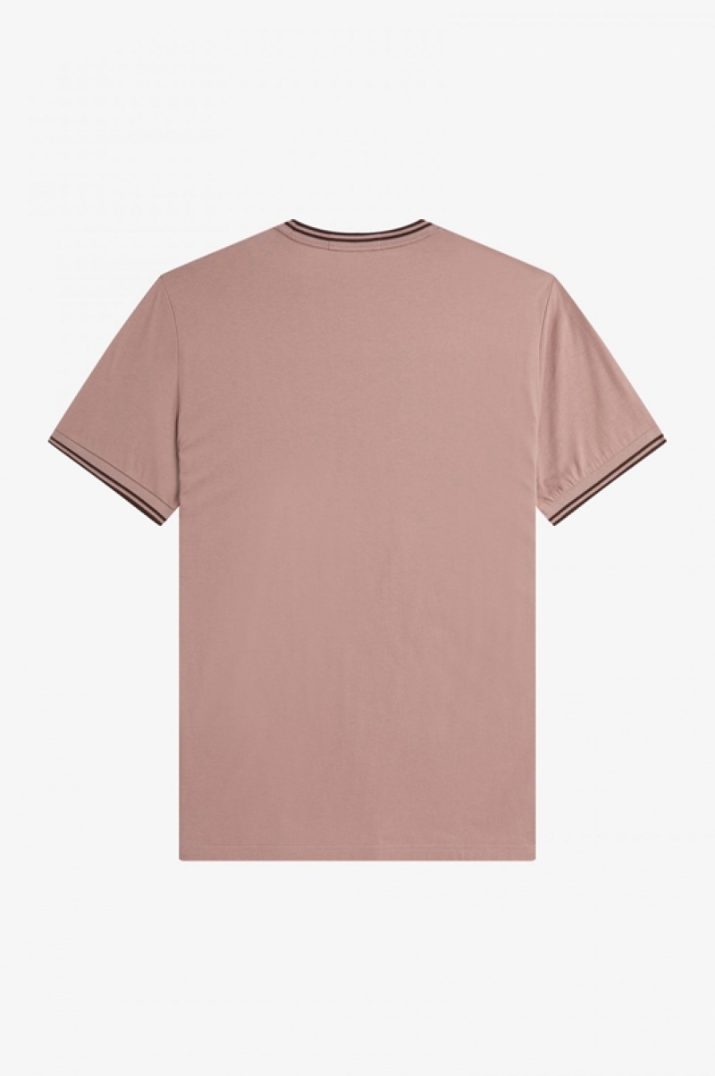 Fred Perry Twin Tipped Men's T Shirts Dark Pink | IEH-061973