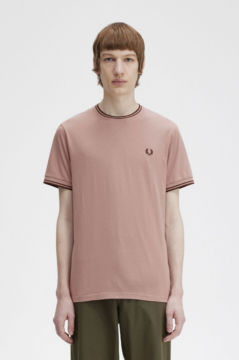 Fred Perry Twin Tipped Men\'s T Shirts Dark Pink | IEH-061973