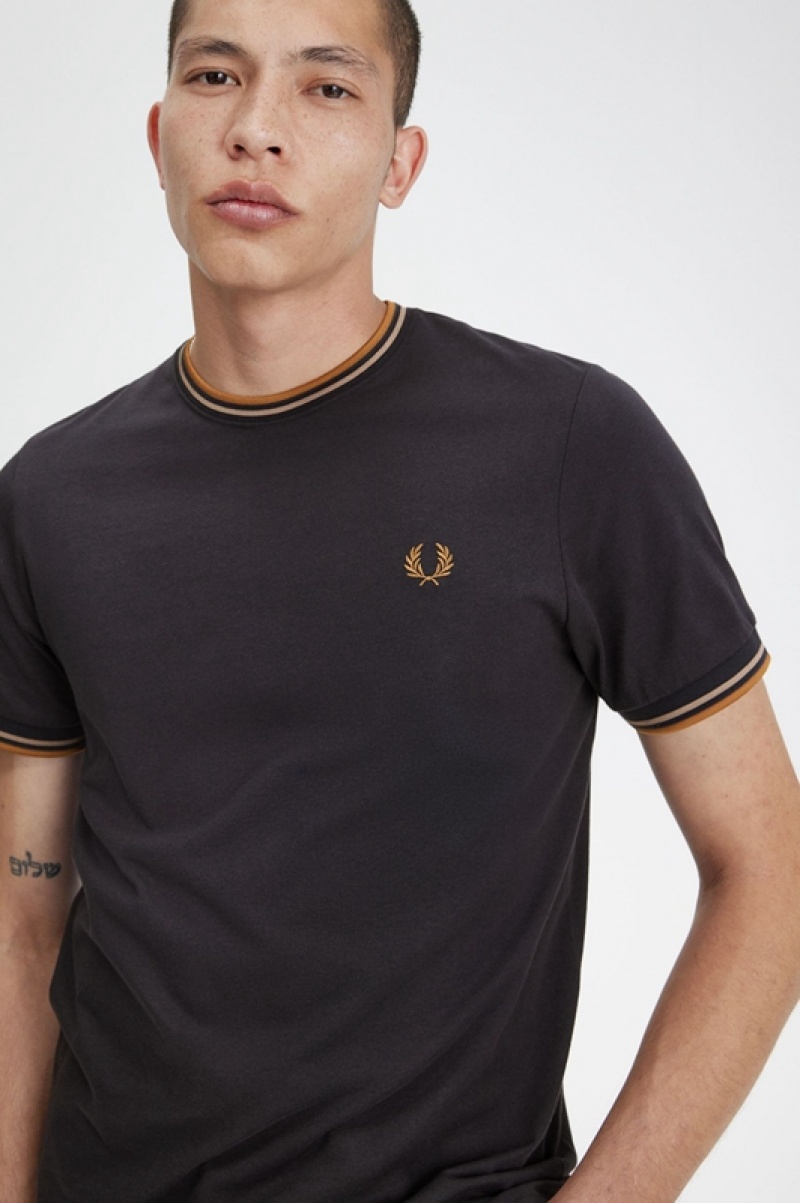 Fred Perry Twin Tipped Men's T Shirts Grey | JDT-816920