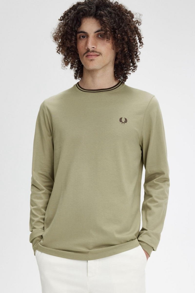 Fred Perry Twin Tipped Men's T Shirts Green | FHD-279160