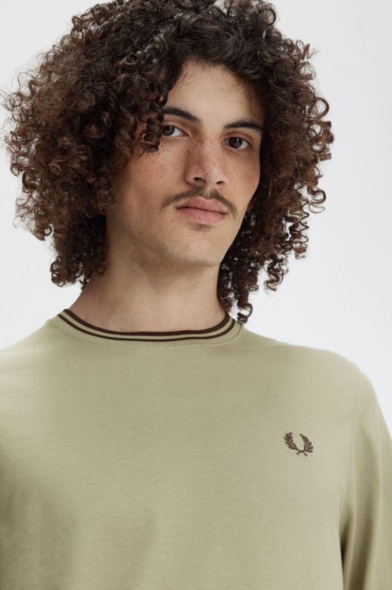 Fred Perry Twin Tipped Men's T Shirts Green | FHD-279160