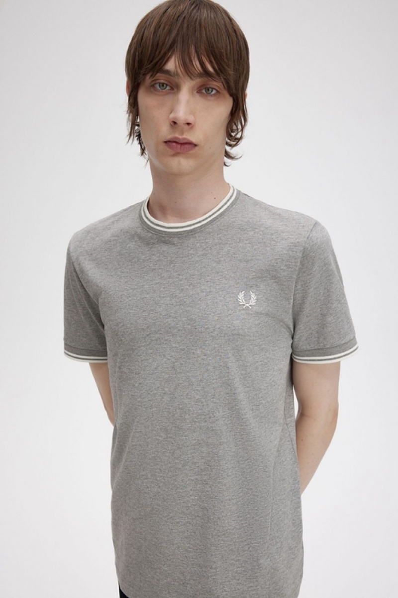 Fred Perry Twin Tipped Men's T Shirts Grey | THF-104279