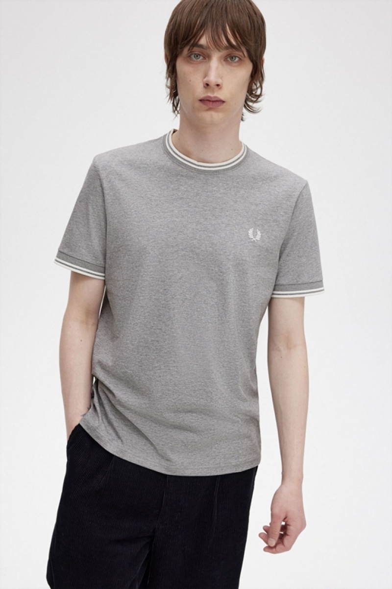 Fred Perry Twin Tipped Men's T Shirts Grey | THF-104279