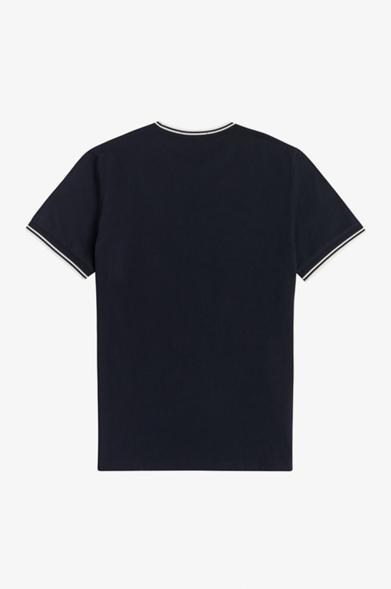 Fred Perry Twin Tipped Men's T Shirts Navy | SLD-714503