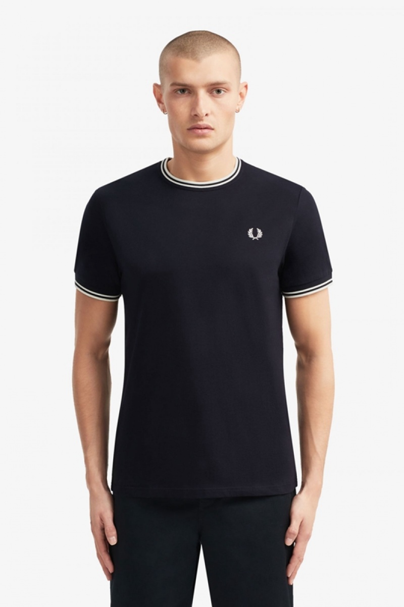 Fred Perry Twin Tipped Men\'s T Shirts Navy | SLD-714503