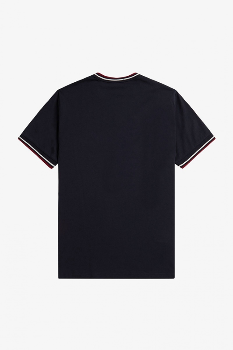 Fred Perry Twin Tipped Men's T Shirts Navy | JOD-510394