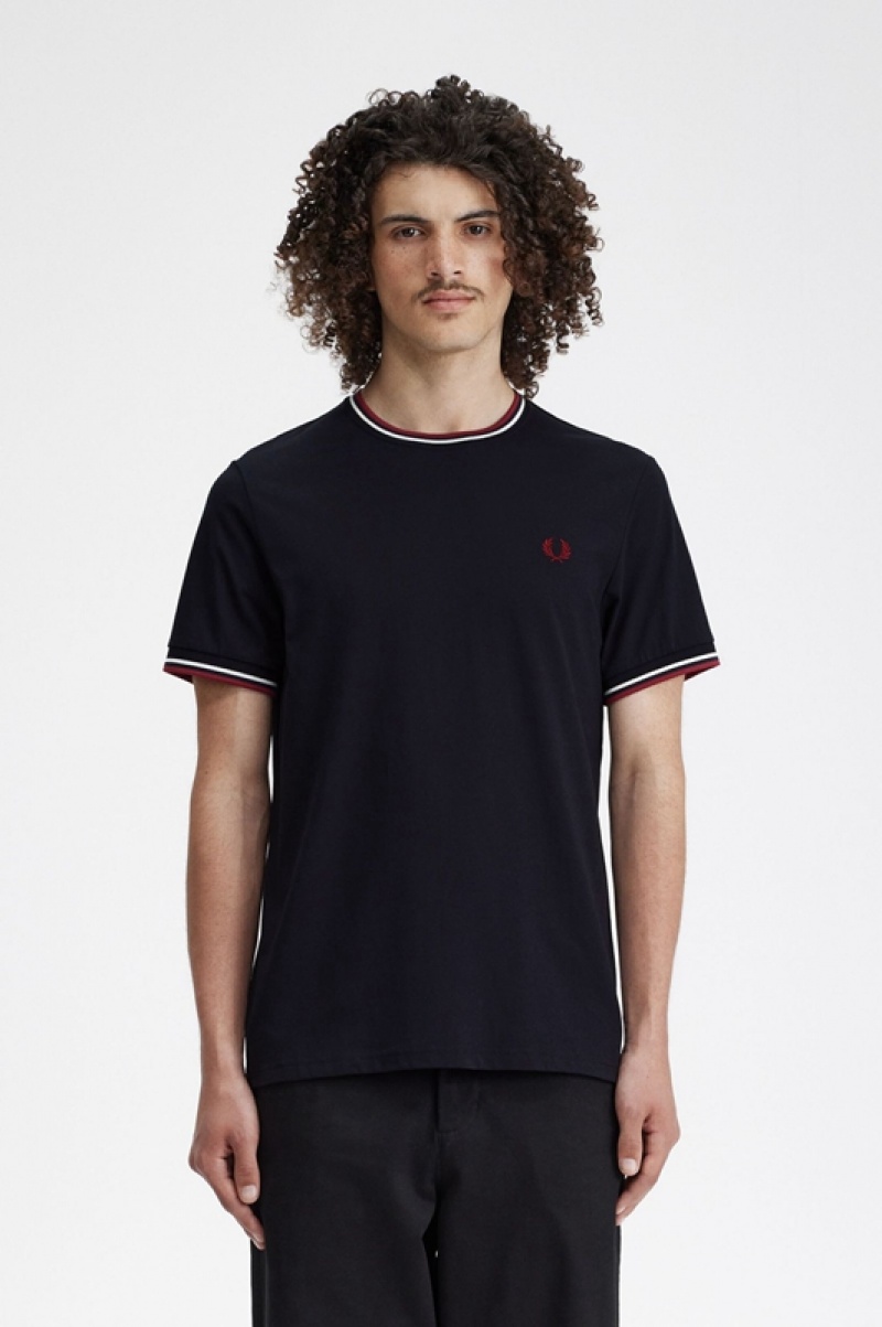 Fred Perry Twin Tipped Men\'s T Shirts Navy | JOD-510394