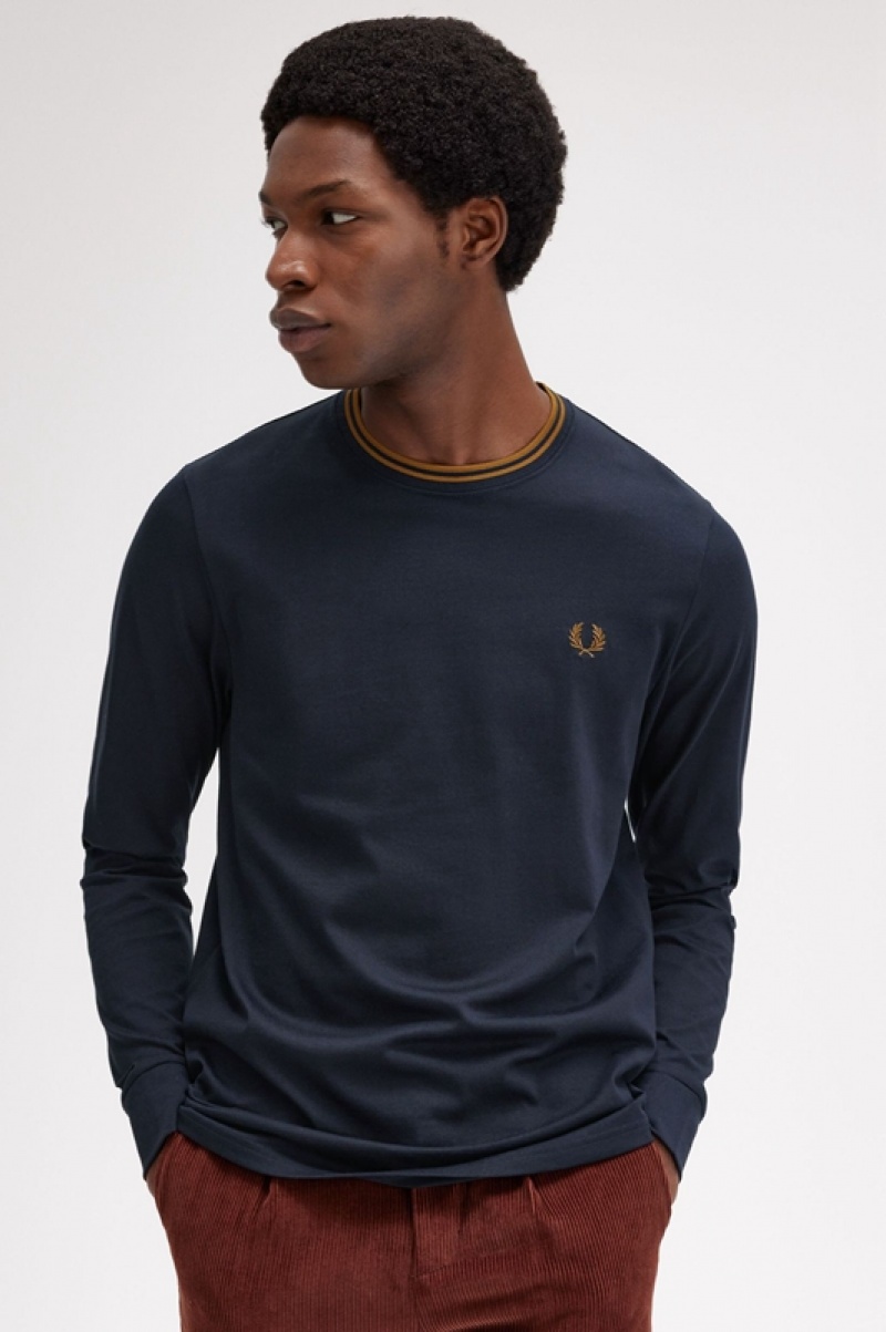 Fred Perry Twin Tipped Men's T Shirts Navy | OAC-962510