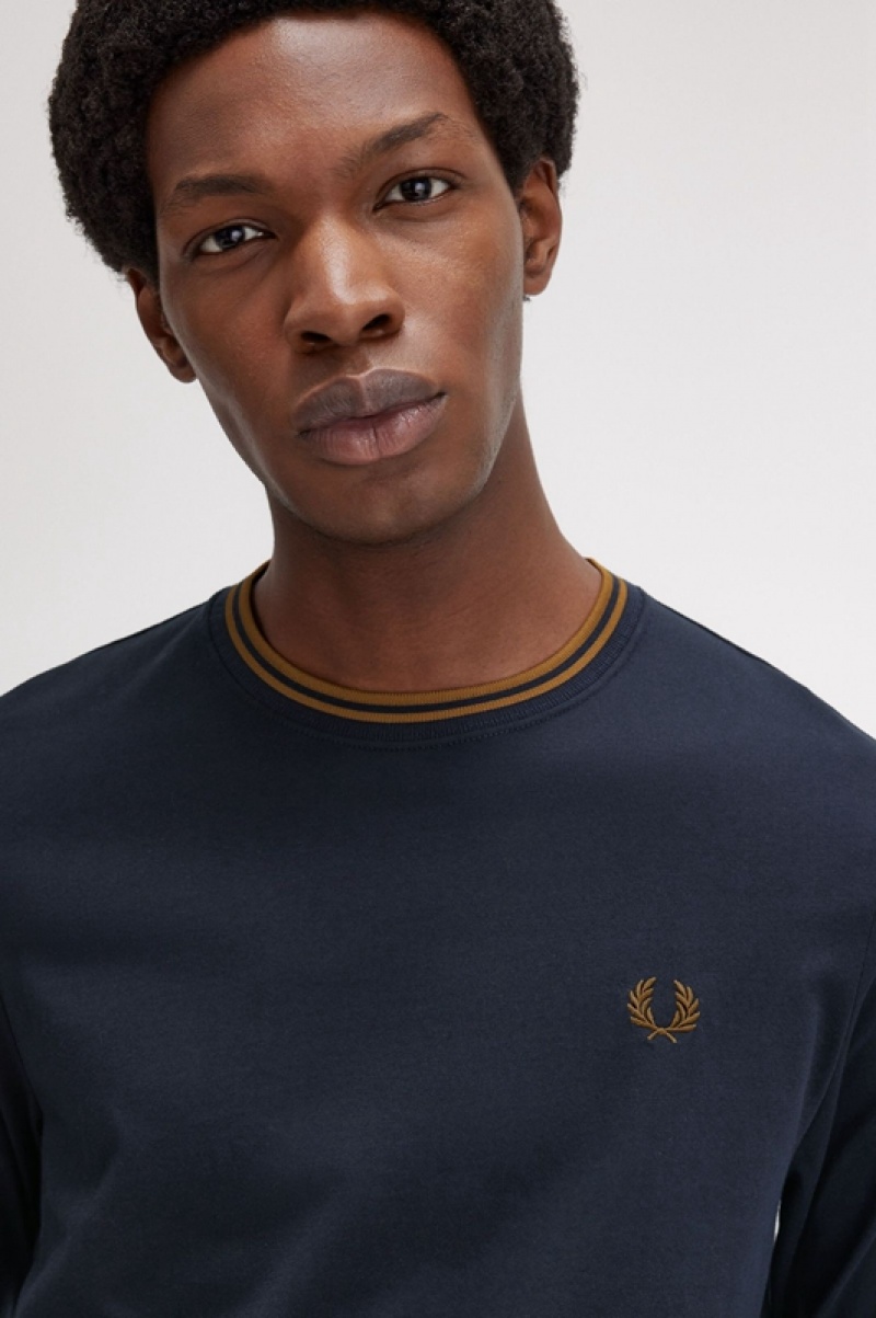 Fred Perry Twin Tipped Men's T Shirts Navy | OAC-962510