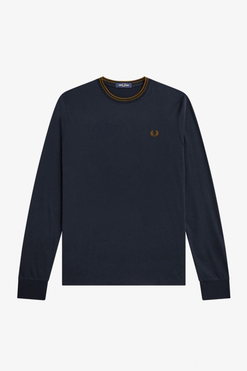 Fred Perry Twin Tipped Men's T Shirts Navy | OAC-962510