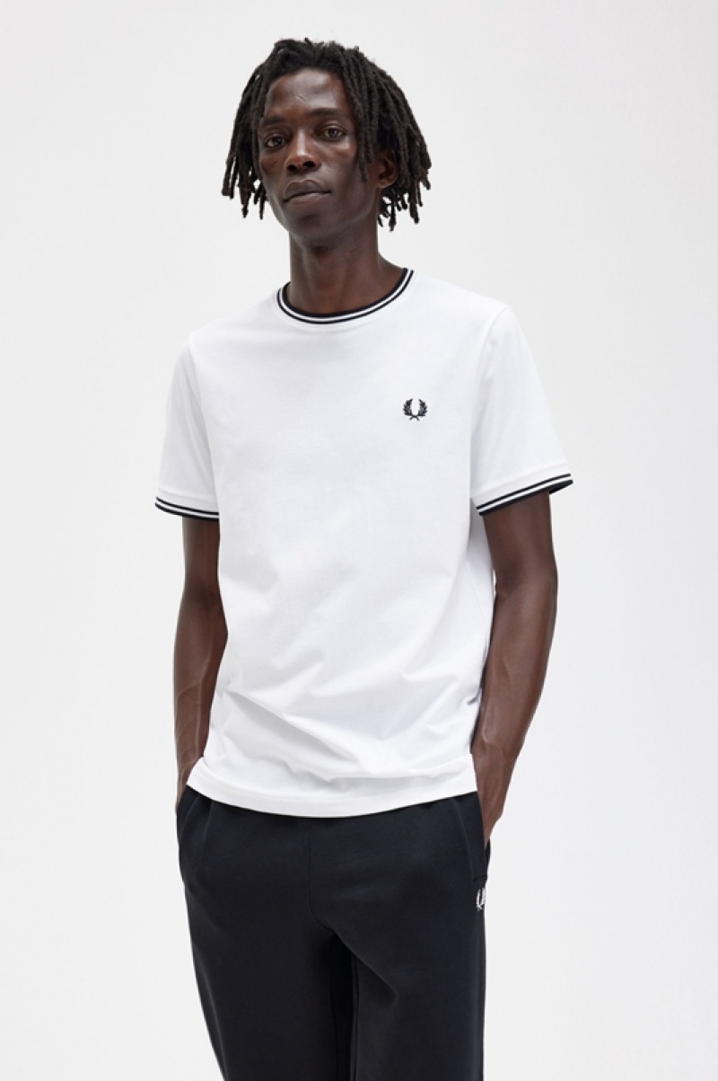 Fred Perry Twin Tipped Men's T Shirts White | JAI-209581