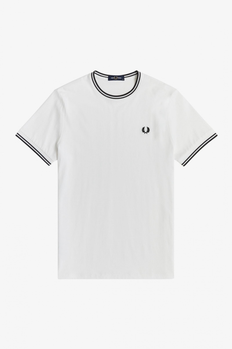 Fred Perry Twin Tipped Men's T Shirts White | JAI-209581