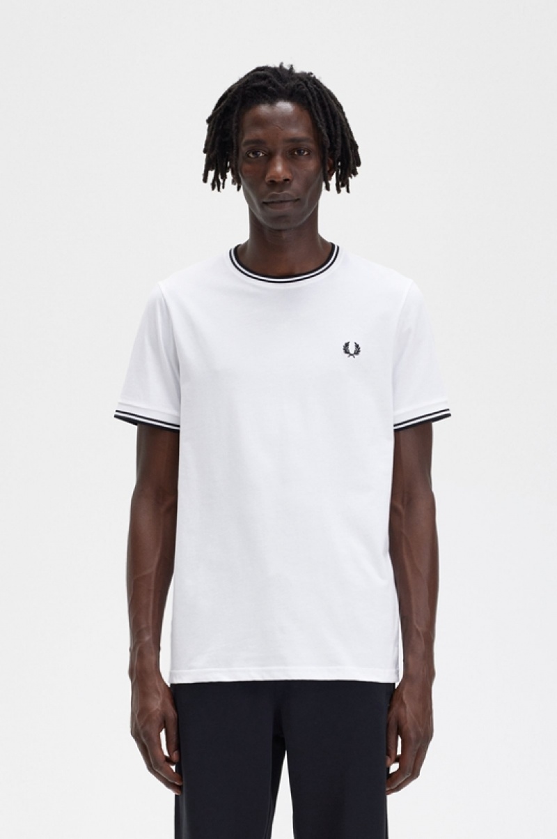 Fred Perry Twin Tipped Men's T Shirts White | JAI-209581