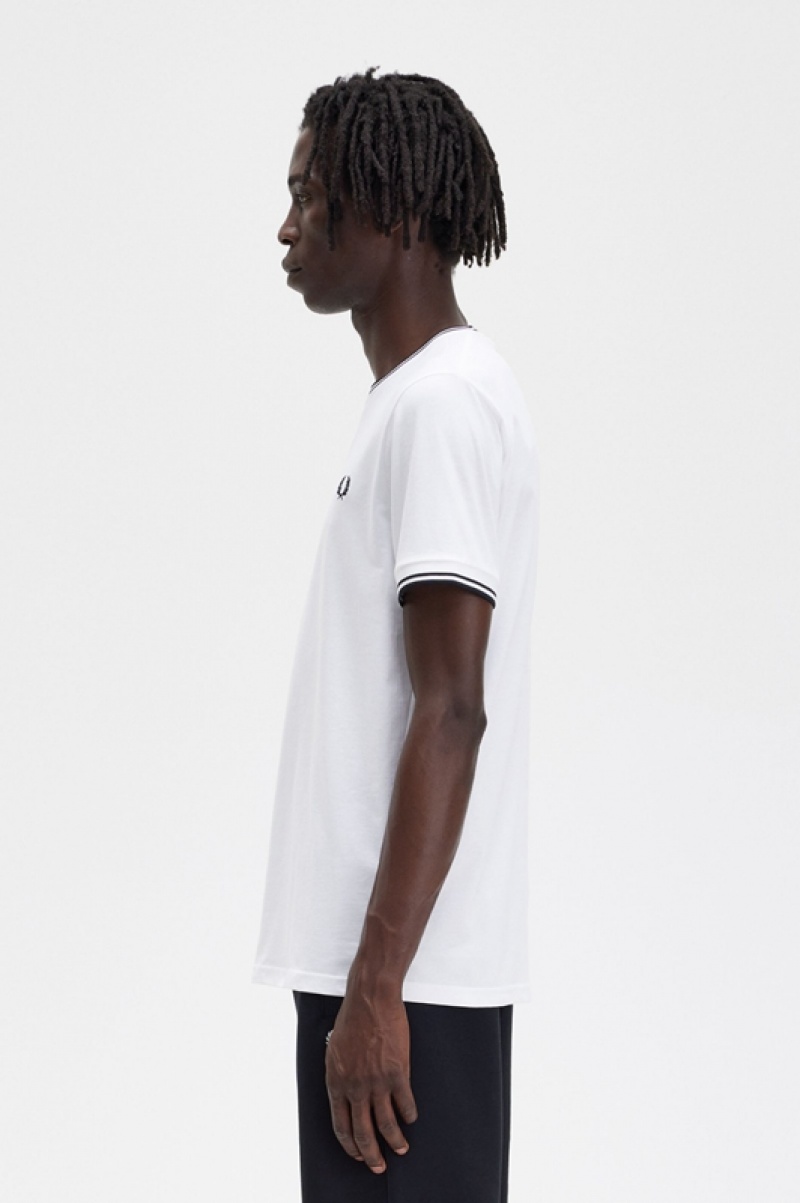 Fred Perry Twin Tipped Men's T Shirts White | JAI-209581