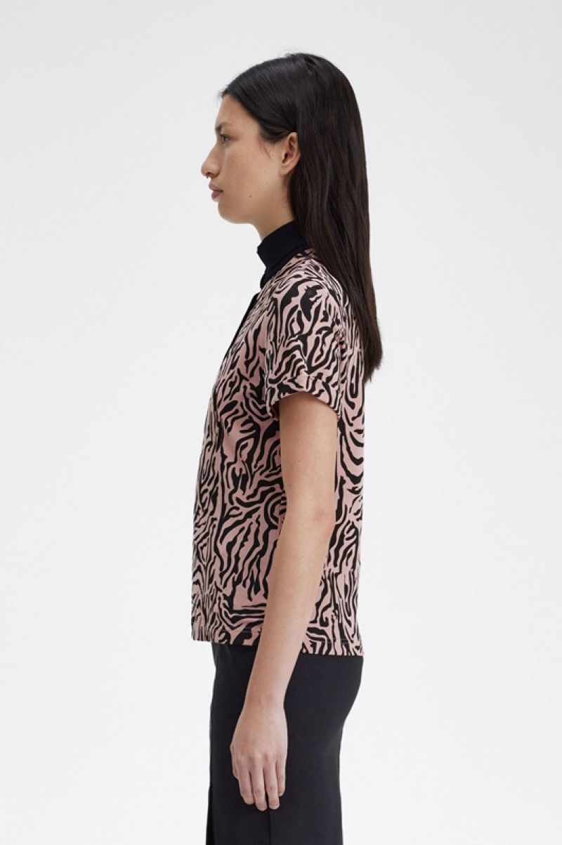 Fred Perry Zebra Print Women's Polo Shirts Rose Pink | ZHP-403518