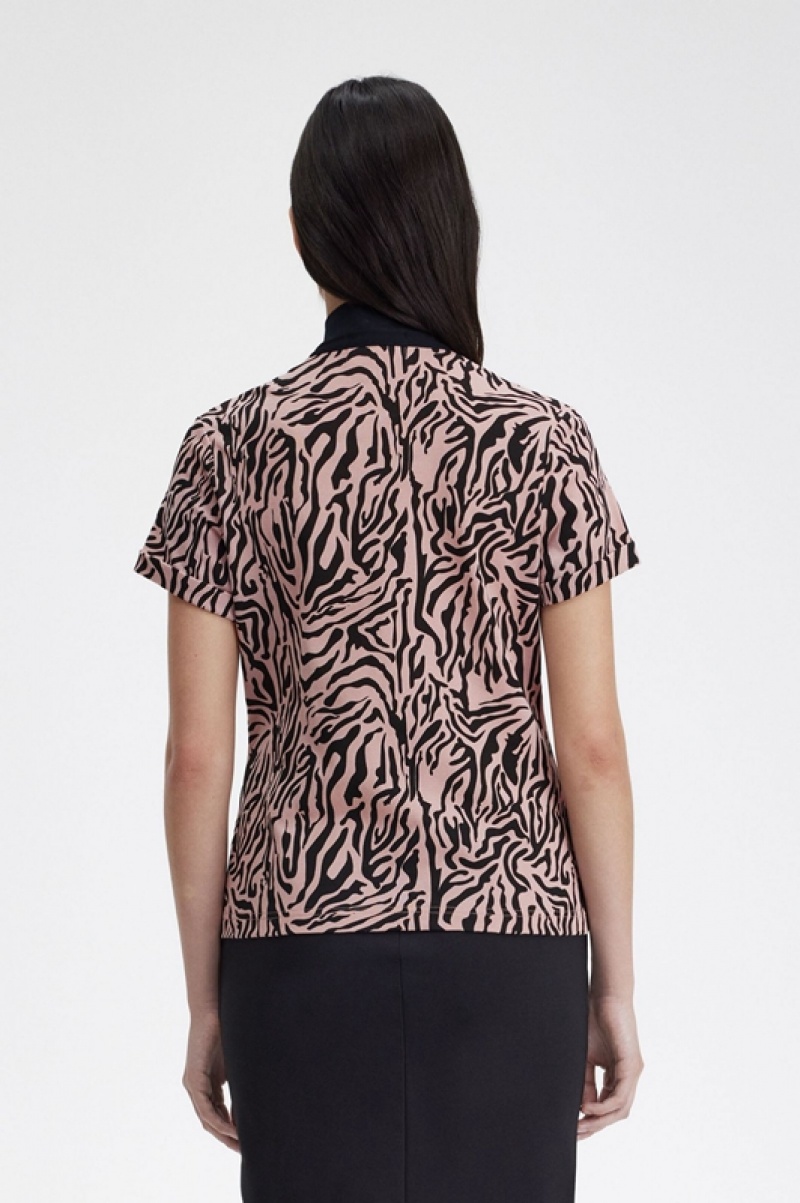 Fred Perry Zebra Print Women's Polo Shirts Rose Pink | ZHP-403518