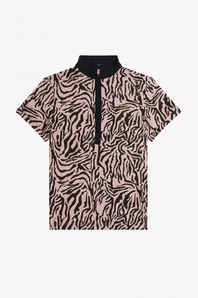 Fred Perry Zebra Print Women's Polo Shirts Rose Pink | ZHP-403518