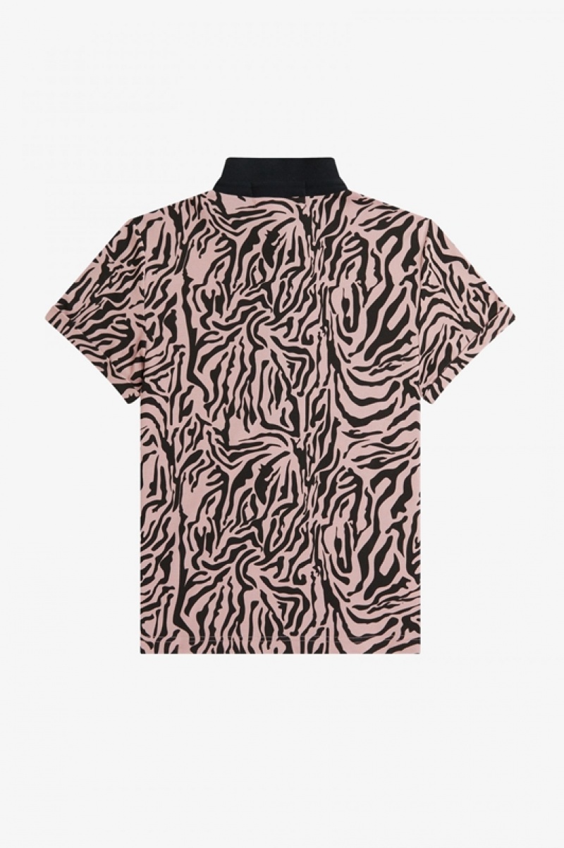 Fred Perry Zebra Print Women's Polo Shirts Rose Pink | ZHP-403518