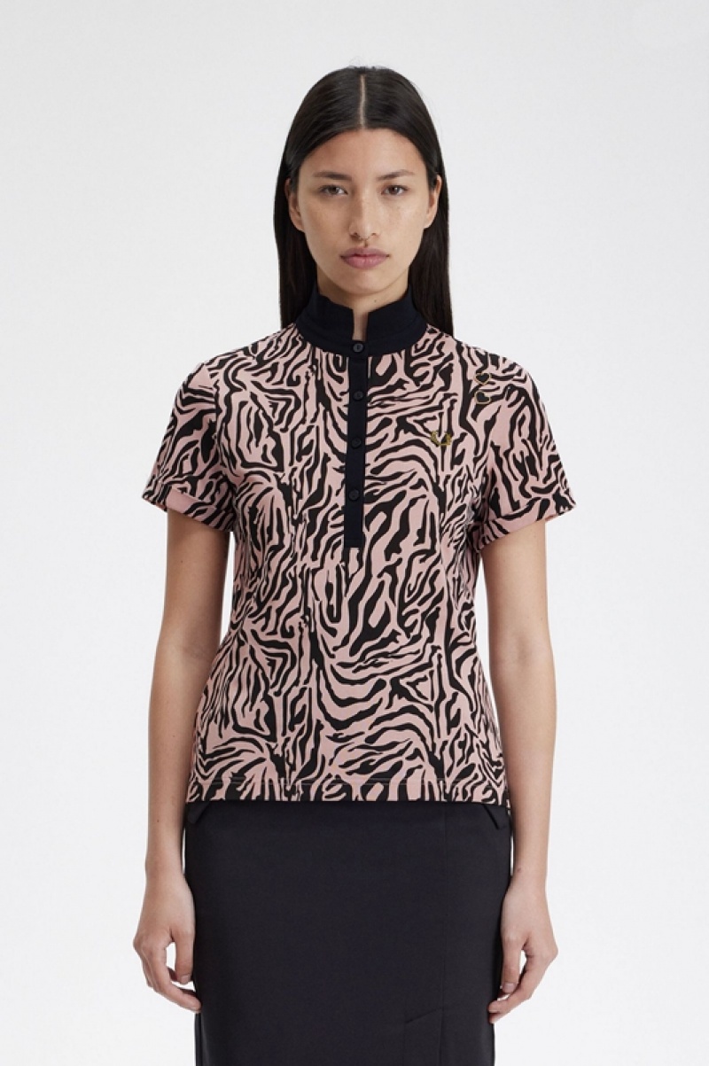 Fred Perry Zebra Print Women\'s Polo Shirts Rose Pink | ZHP-403518