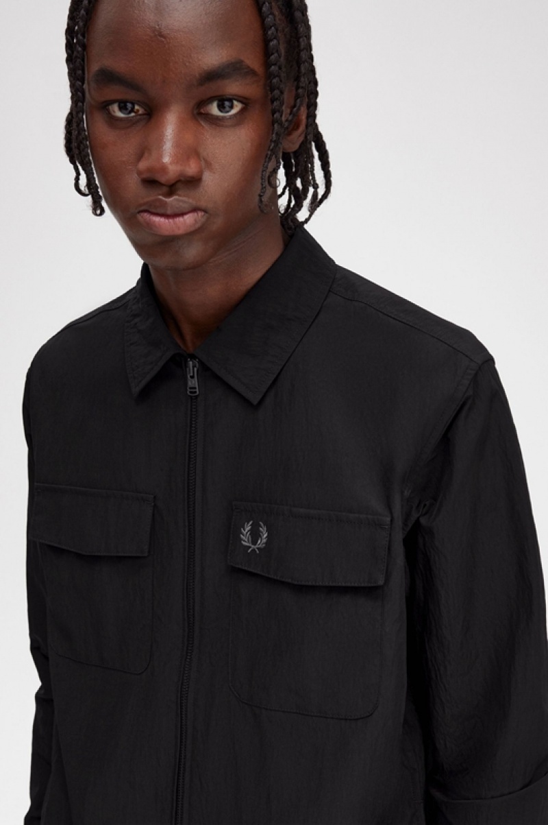 Fred Perry Zip-Through Men's Jackets Black | SHT-137946