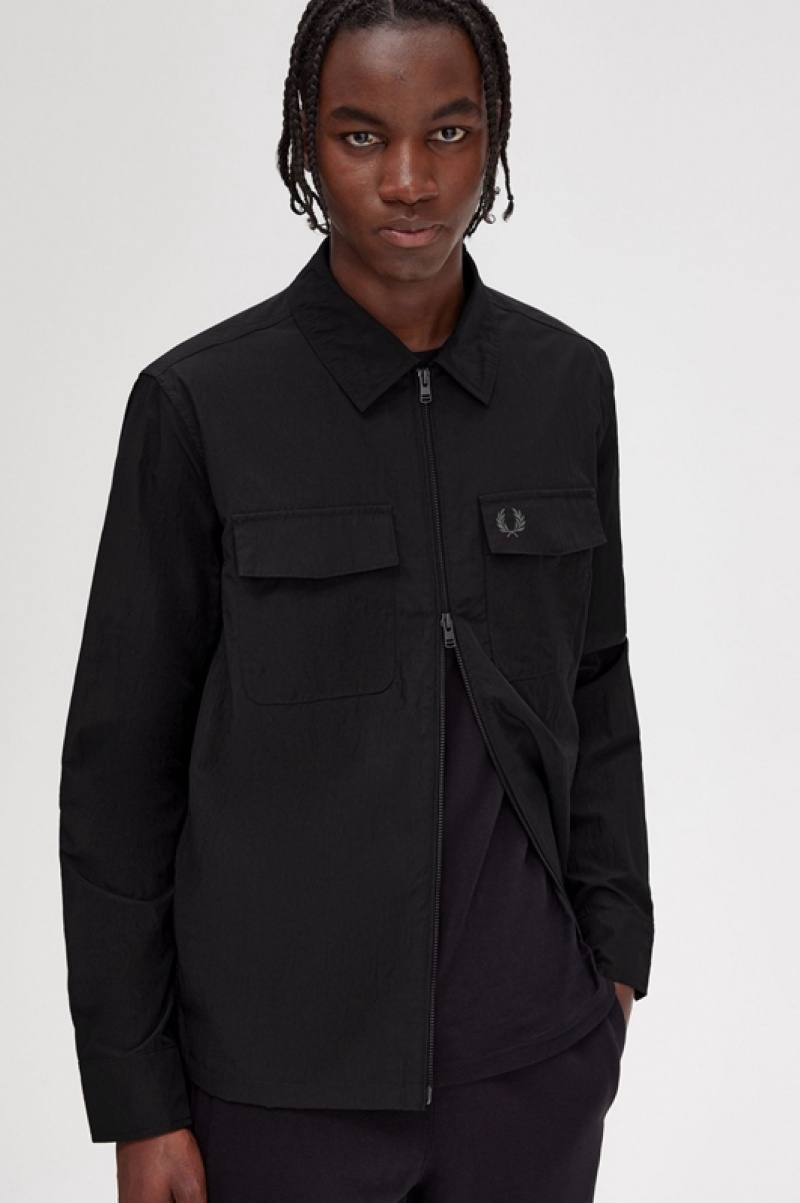 Fred Perry Zip-Through Men's Jackets Black | SHT-137946