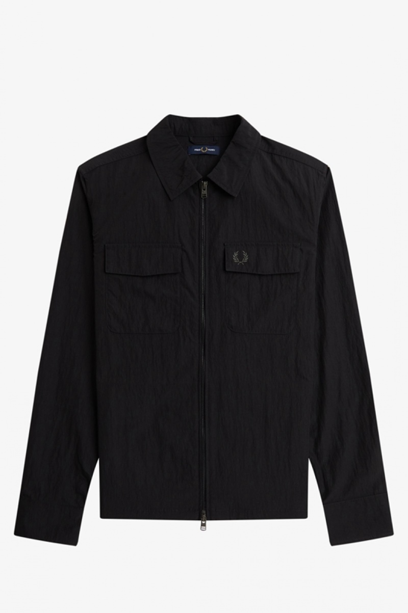 Fred Perry Zip-Through Men's Jackets Black | SHT-137946