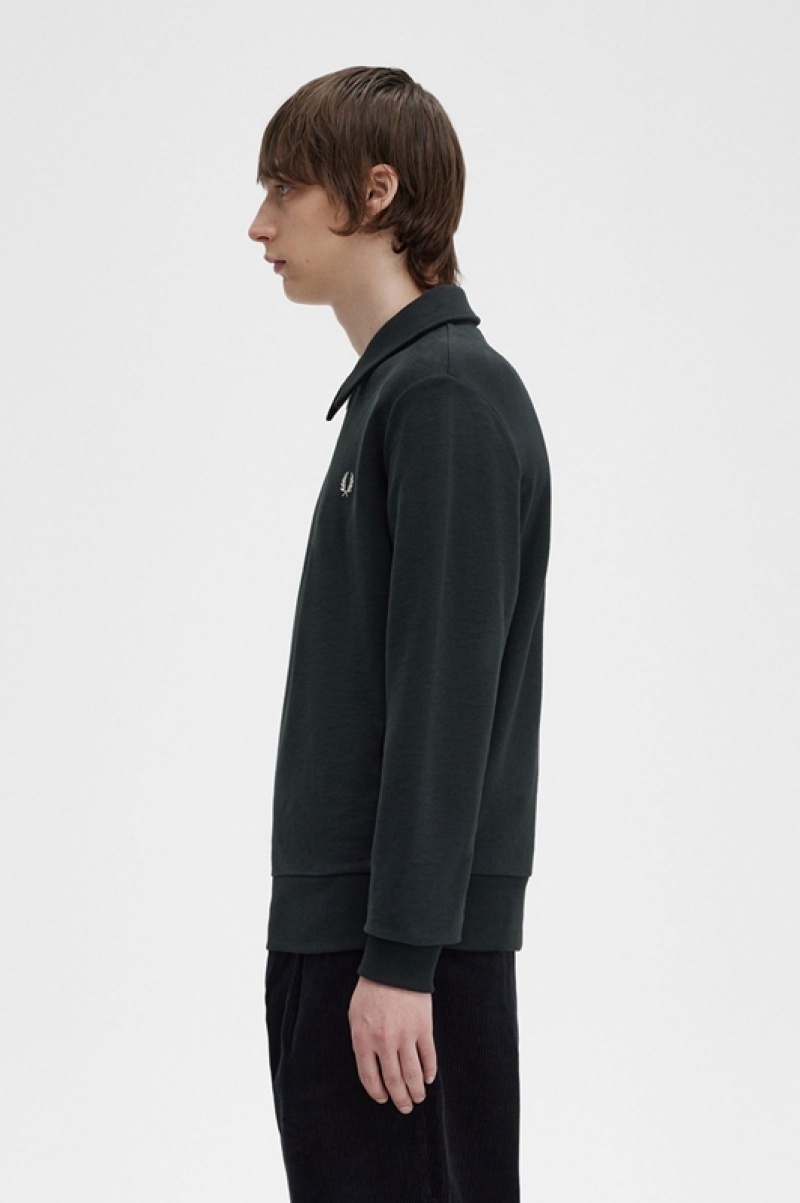 Fred Perry Zip Neck Collar Men's Sweatshirts Green | QPE-710356