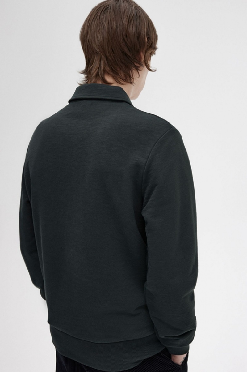 Fred Perry Zip Neck Collar Men's Sweatshirts Green | QPE-710356