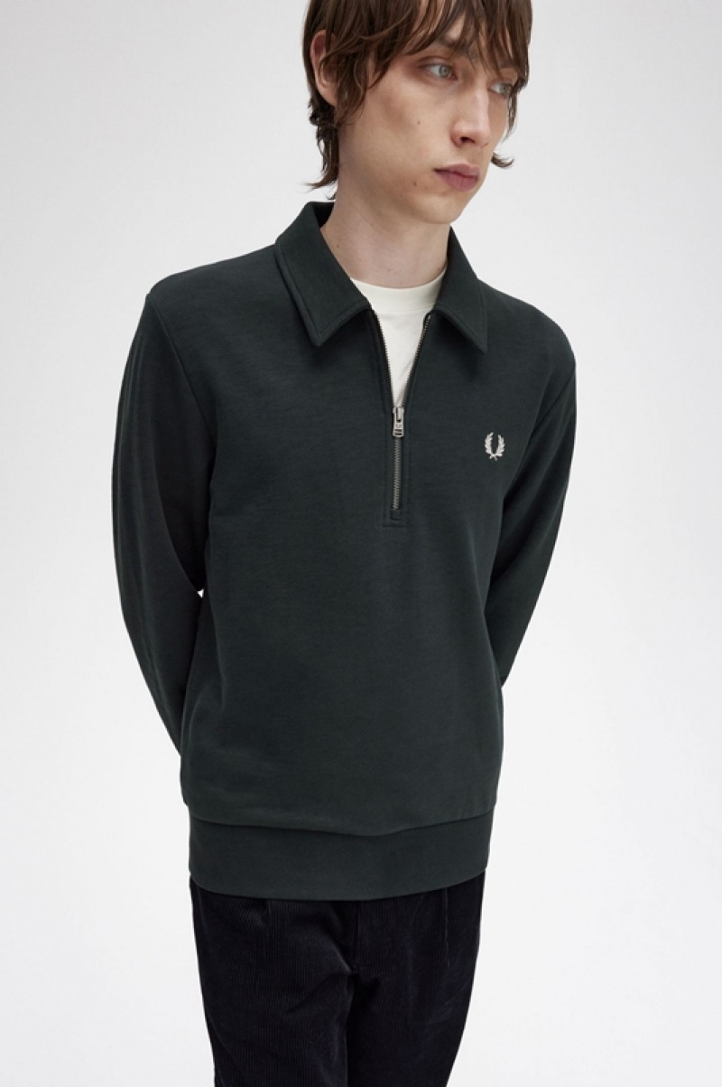 Fred Perry Zip Neck Collar Men's Sweatshirts Green | QPE-710356